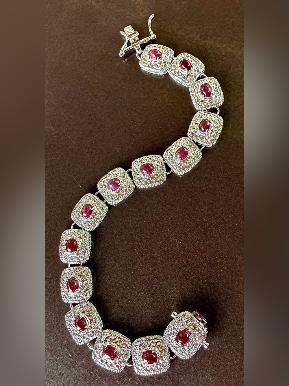 7CTW Ruby Bracelet 18K White Gold Plated 7.5” Statement Jewelry